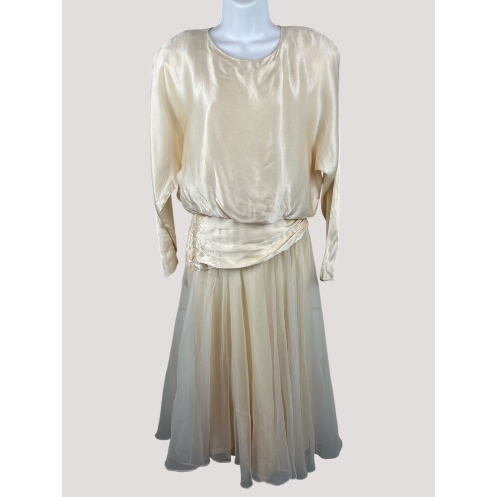 Vintage 80s Yellow Chiffon Maxi Dress Satin Bodice Size‎ 6